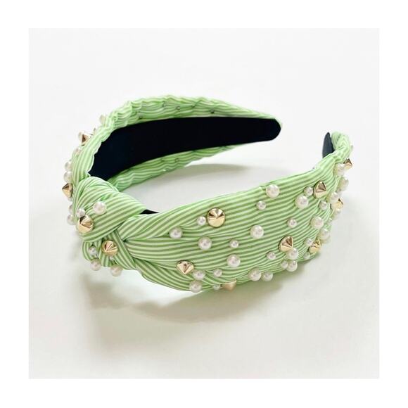 Knotted Headband in Green Stripe - Picture 1 of 8